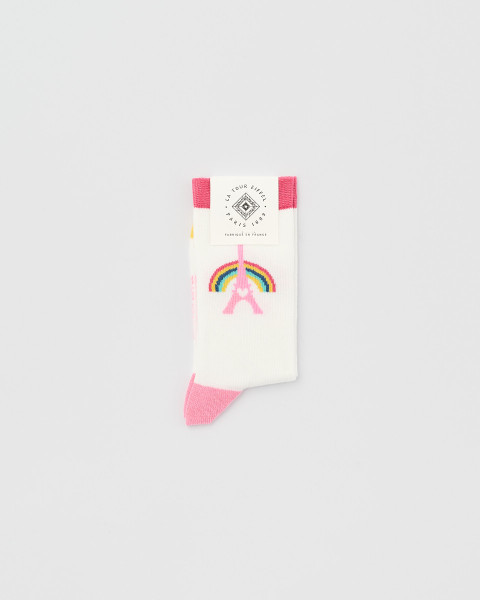 Chaussettes Enfant Coton Blanc et Rose - tour Eiffel