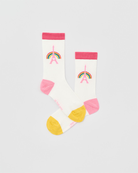 Chaussettes Enfant Coton Blanc et Rose - tour Eiffel