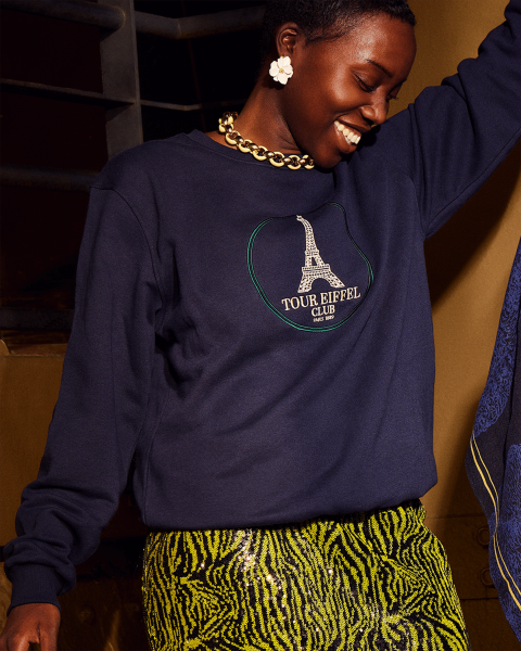 Pull Coton Bleu et Vert - Boutique Officielle tour Eiffel